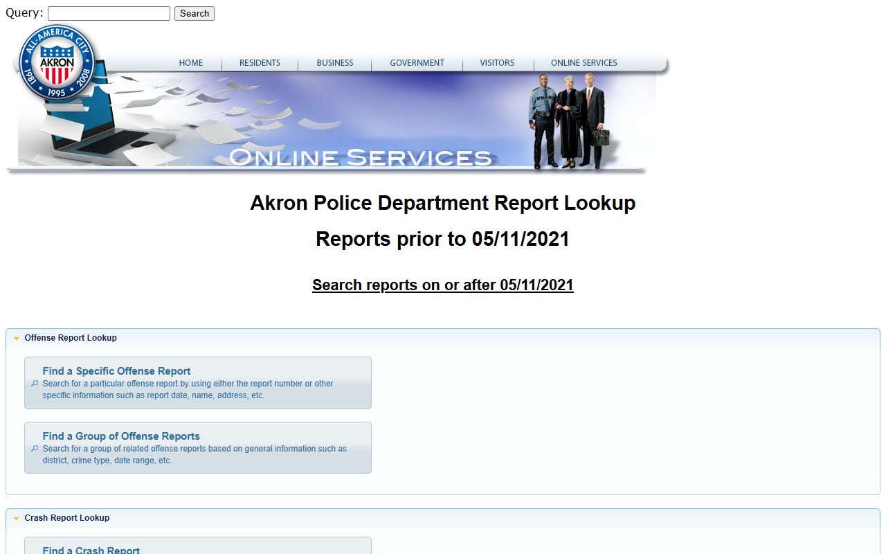 Akron Police report lookup tool for Akron booking reports