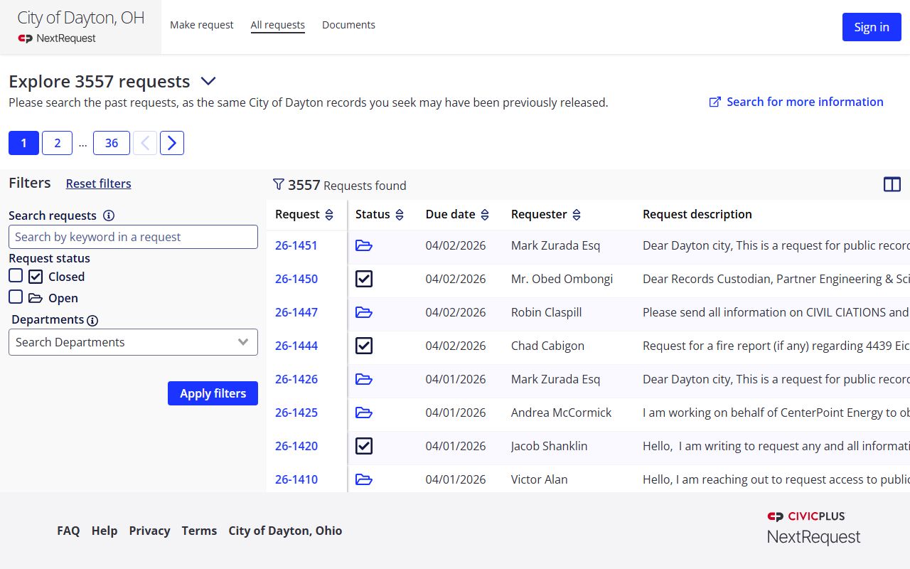 Dayton booking reports NextRequest public records portal