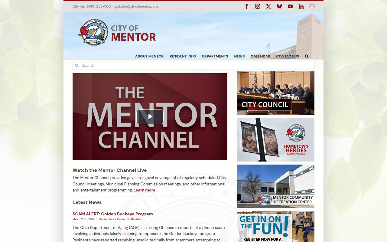 City of Mentor website for Mentor booking reports