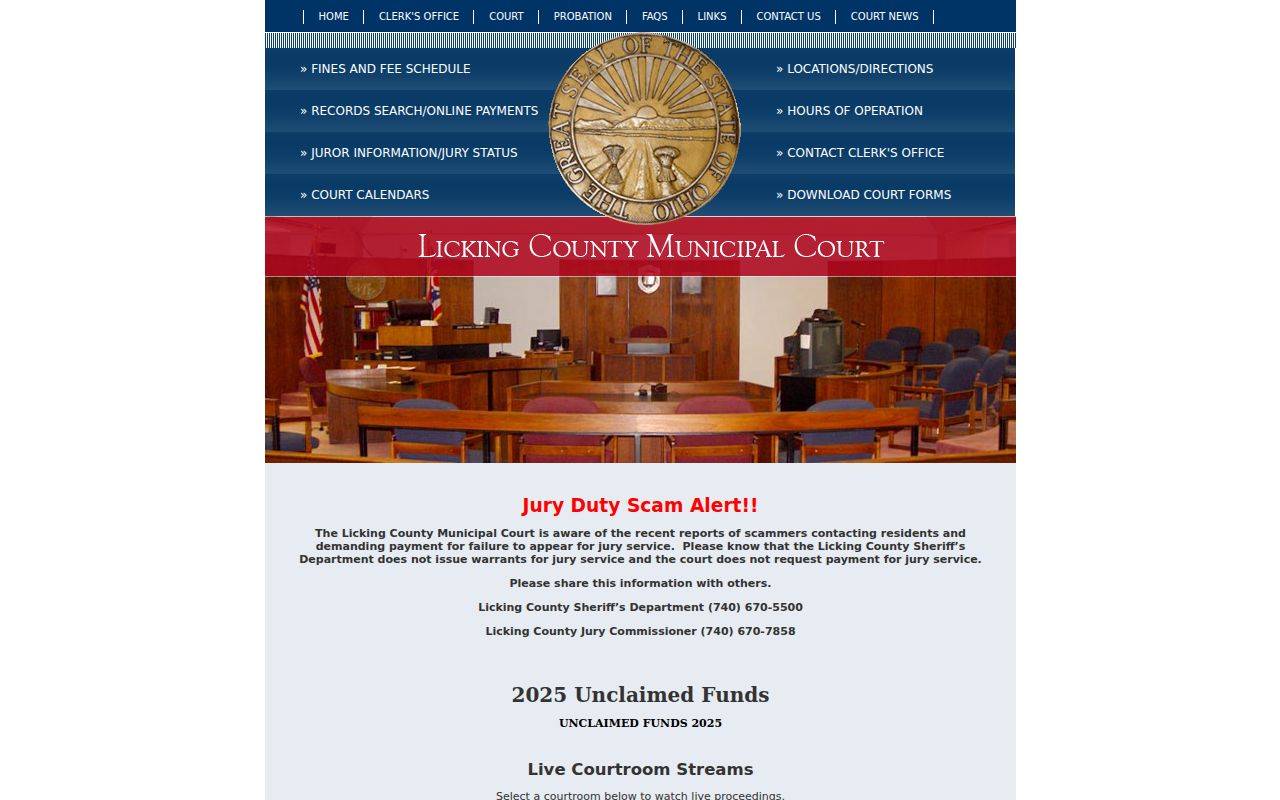 Licking County Municipal Court website for Newark booking reports