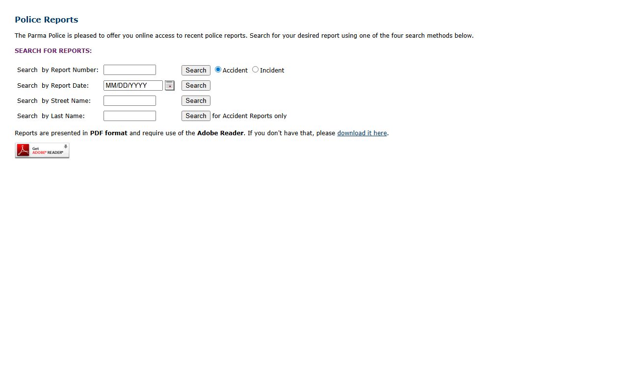 Parma booking reports police report search portal