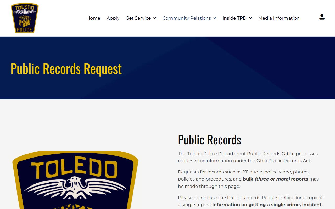 Toledo booking reports public records request portal
