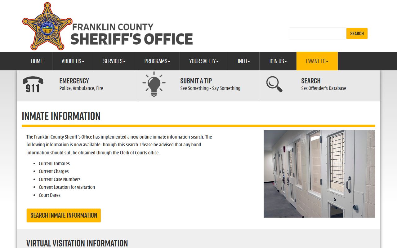 Franklin County booking reports inmate information search page