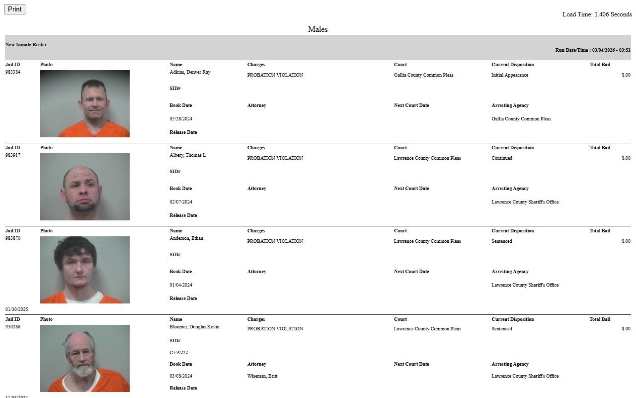 Gallia County booking reports inmate search tool