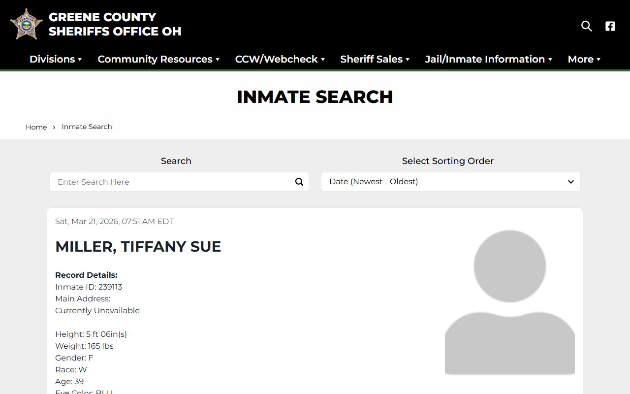 Greene County booking reports inmate search tool