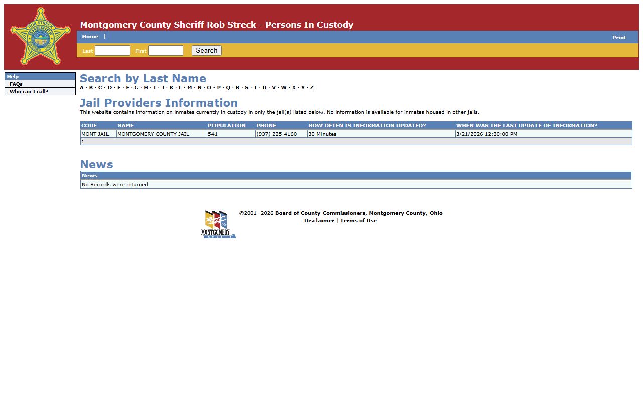 Montgomery County booking reports inmate search portal