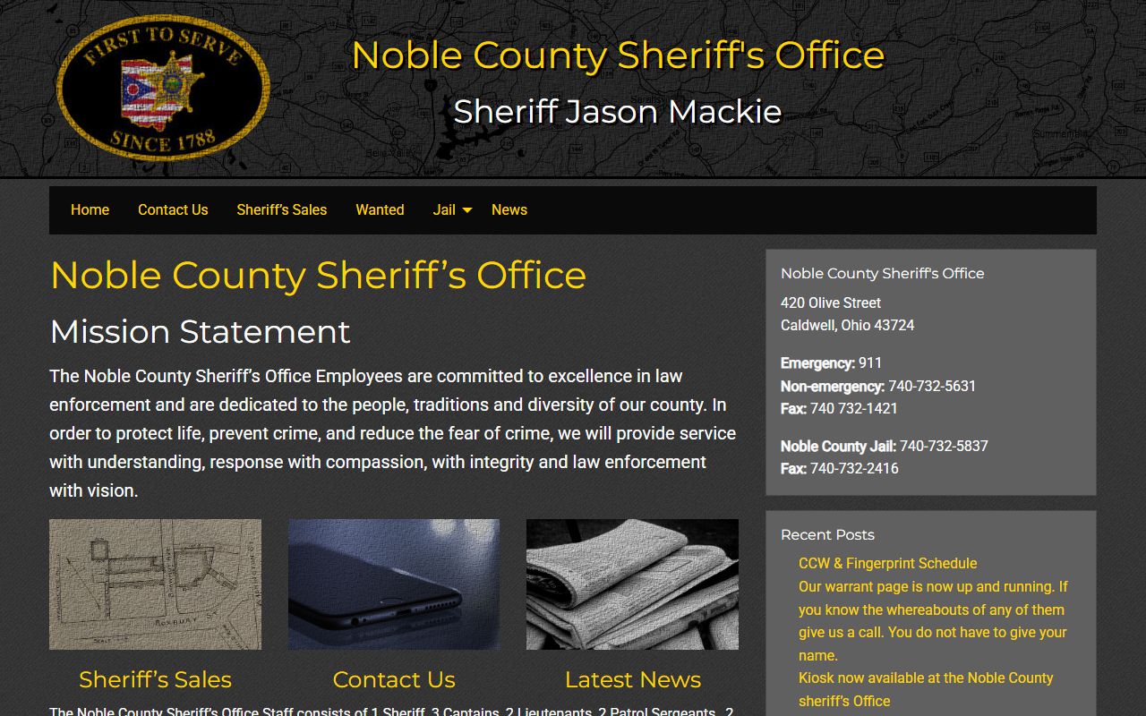 Noble County booking reports sheriff's office website