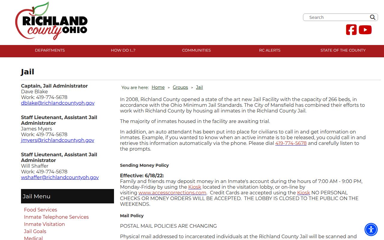 Richland County booking reports jail information page