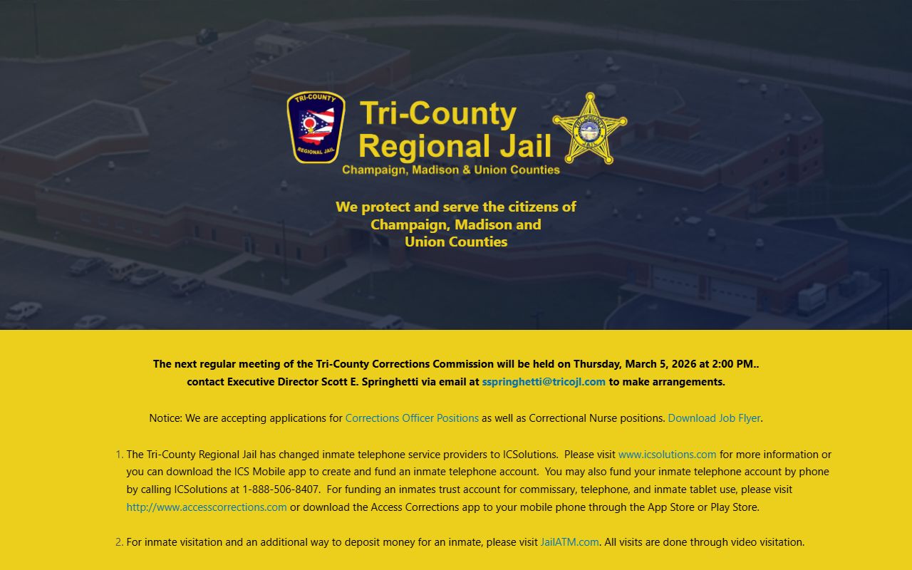 Union County booking reports Tri-County Regional Jail information