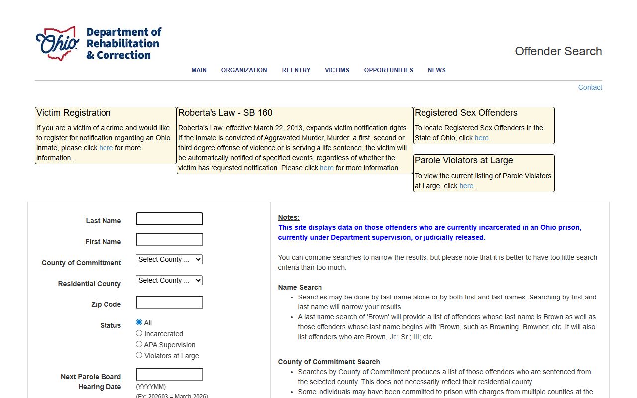 Ohio booking reports ODRC offender search portal