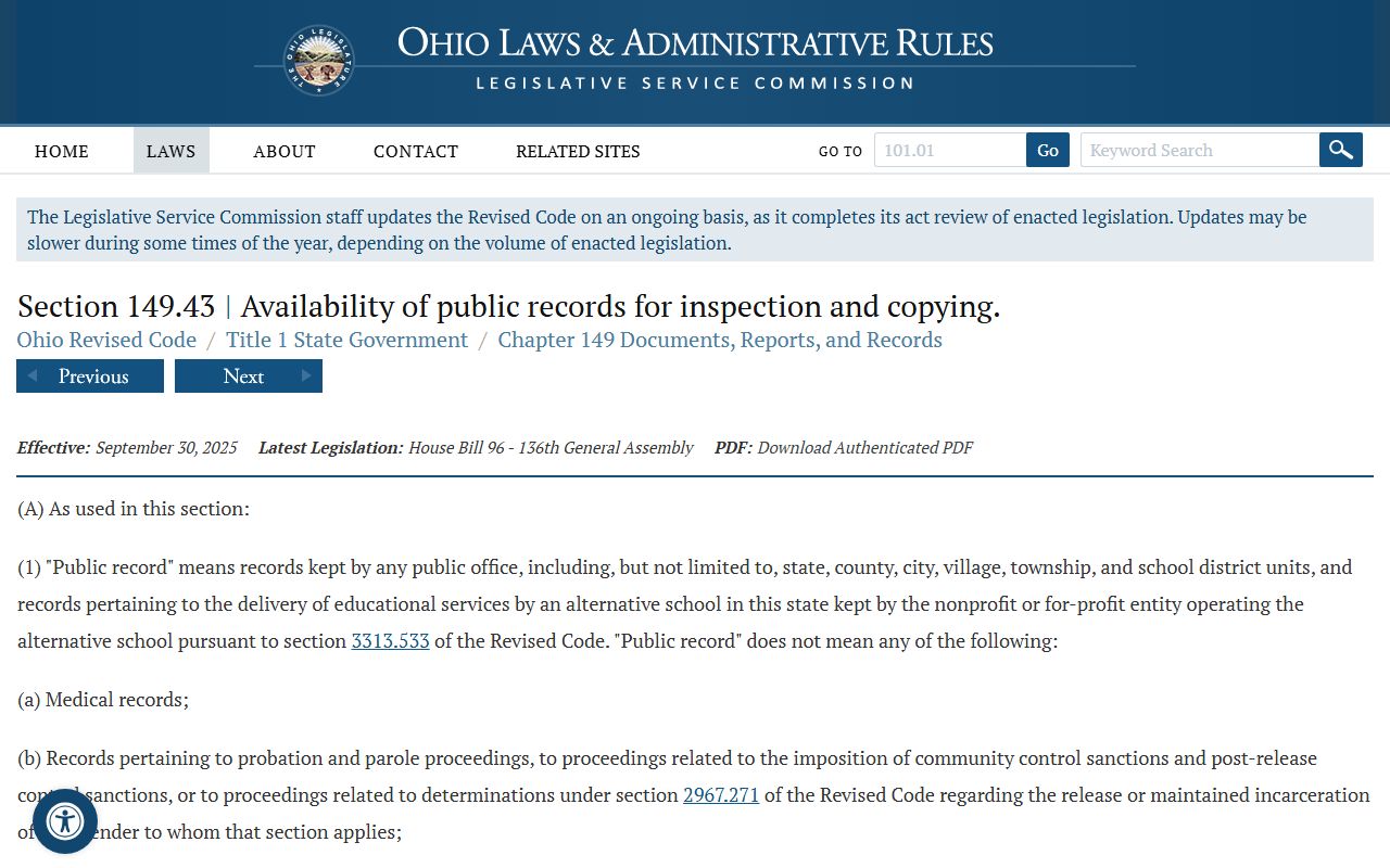 Ohio booking reports ORC Section 149.43 public records law